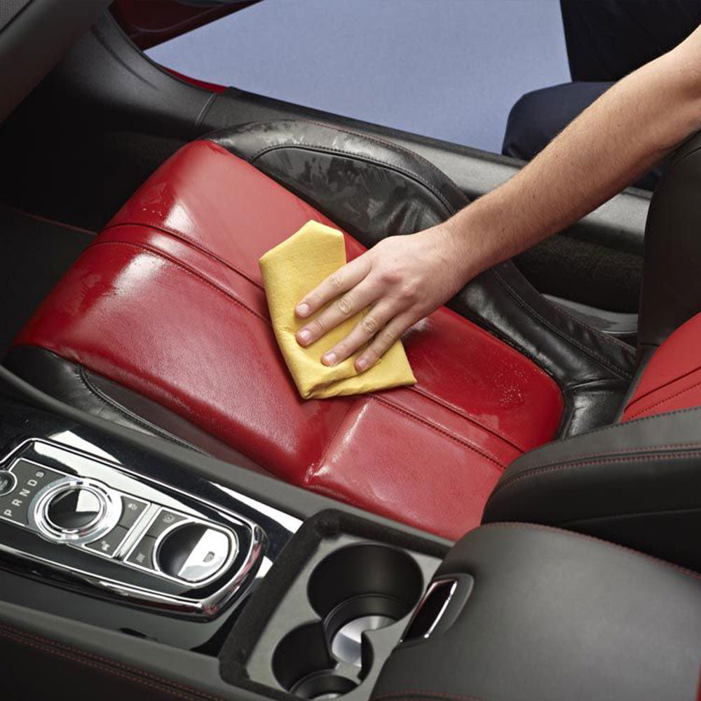 using Autoglym Aqua Dry Chamois to clean interior leather