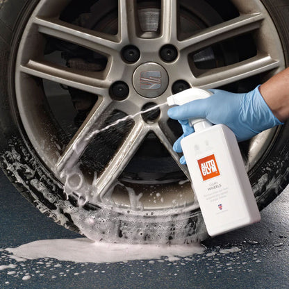 spraying Autoglym Clean Wheels on car wheel