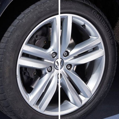 car wheel before and after using Autoglym High Performance Tyre Gel 