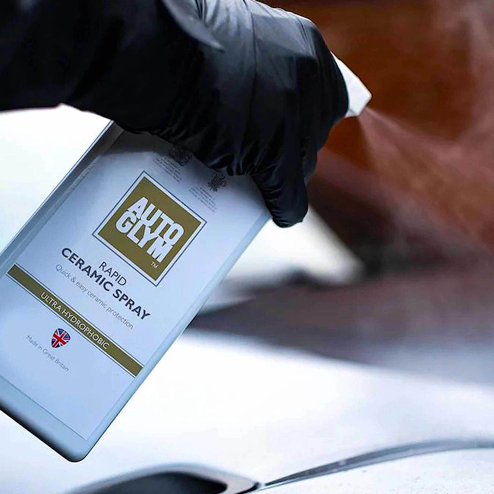 spraying Autoglym Rapid Ceramic Spray on vehicle bonnet