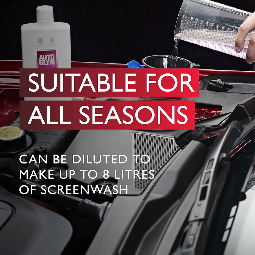 pouring Autoglym Ultimate Screenwash into windscreen washer water