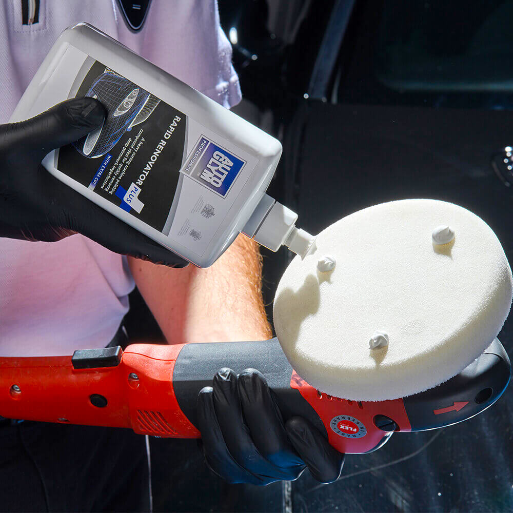 applying rapid renovator to polishing pad