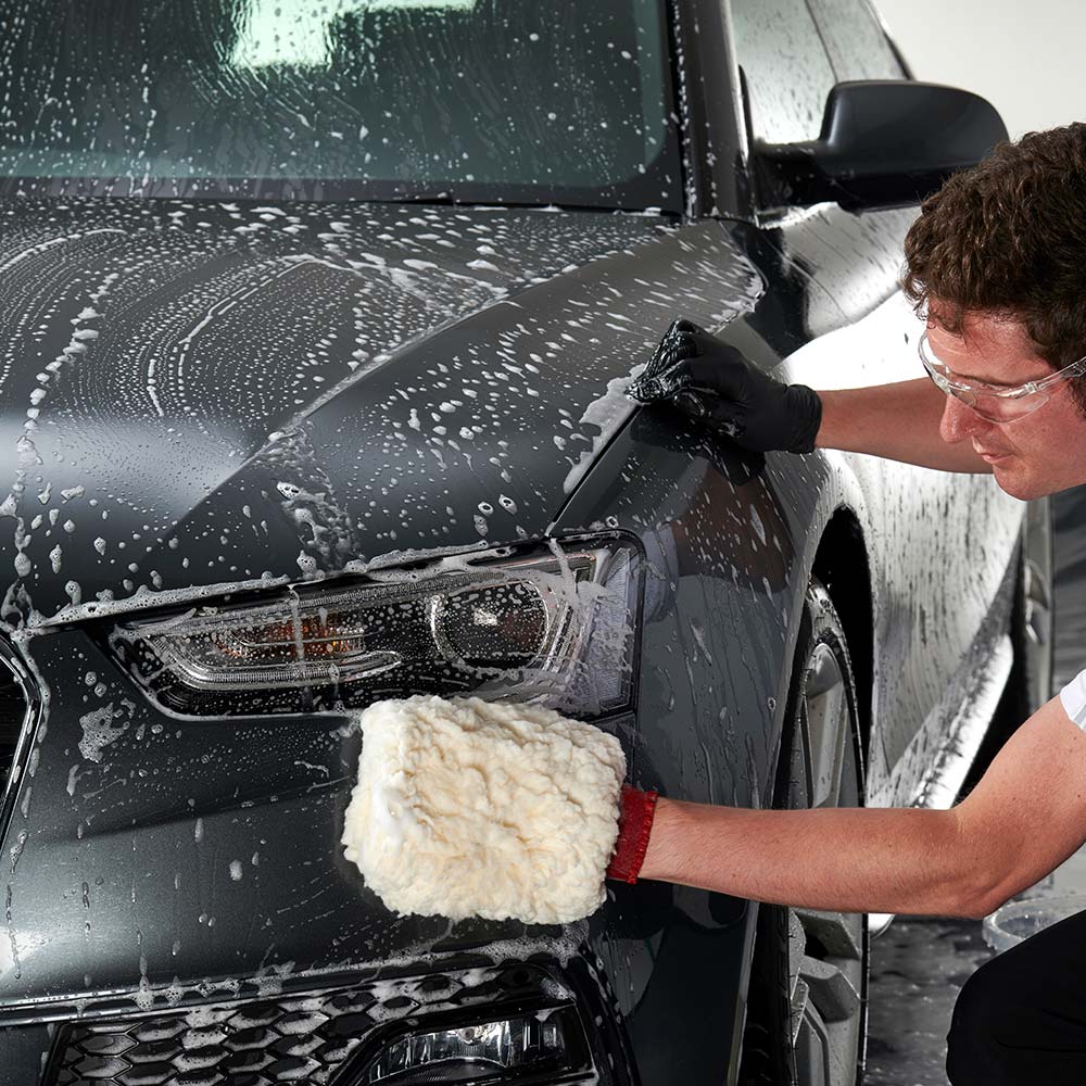 washing car with car shampoo