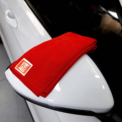 Autoglym Hi Tech Microfibre Finishing Cloth on car mirror