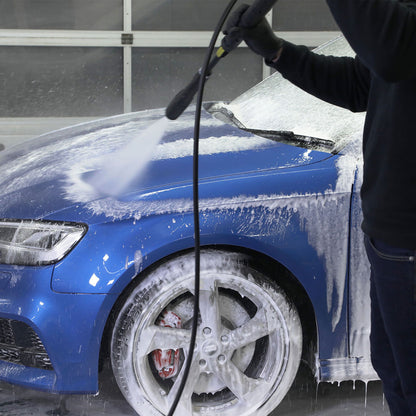 applying autoglym polar blast to vehicle with water blaster