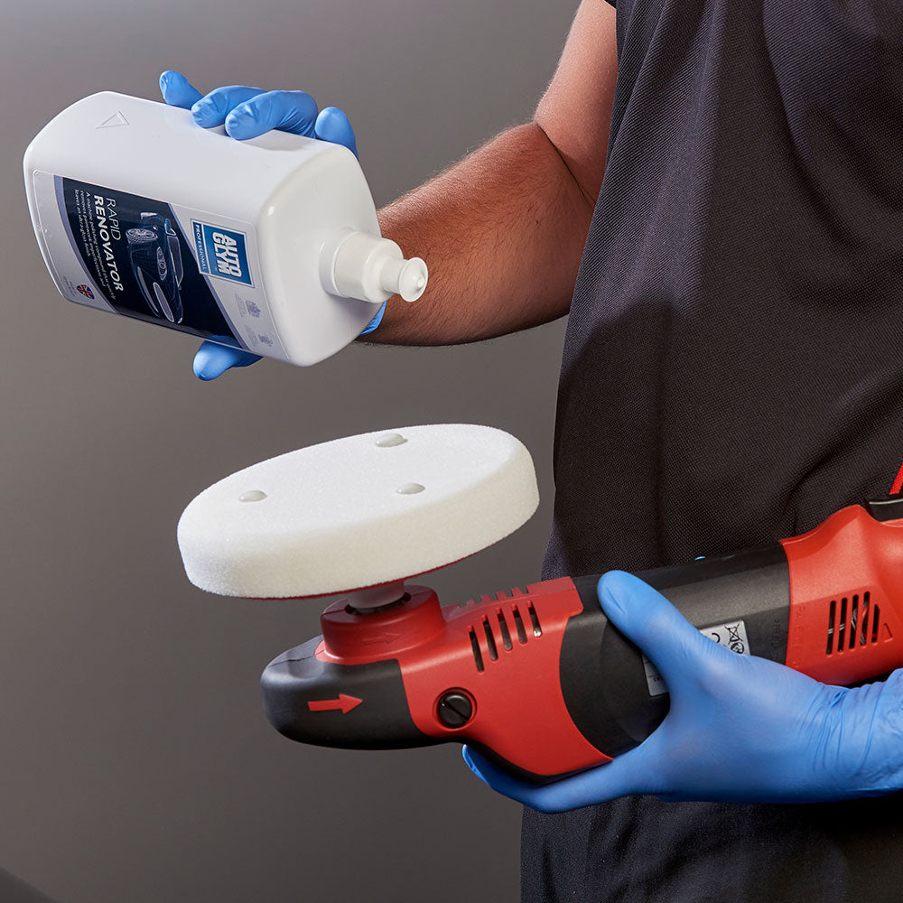 applying autoglym rapid renovator to polishing pad